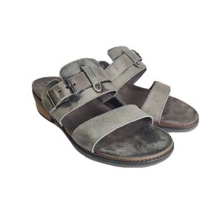 Naot Grey Green Leather Slip On Womens Sandals SZ 41 US 10 WIDE Slides Comfort
